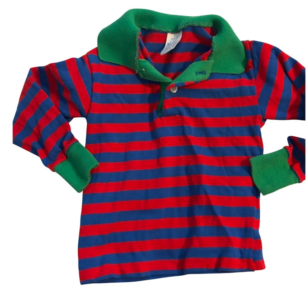 Knitite Polo Shirt Vintage Striped Red Blue Green Contrast‎ Trim Size 3